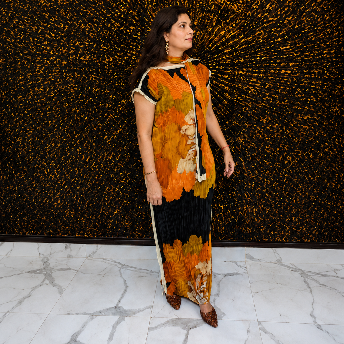 Orange & Black Magic Dress with Scarf