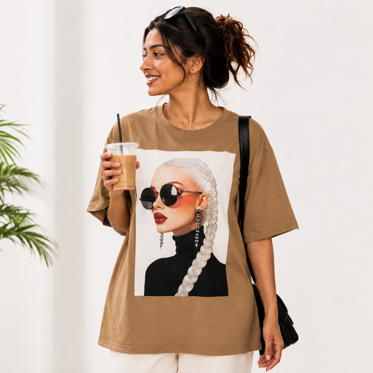 Silver Muse Mocha Oversized Graphic T-Shirt