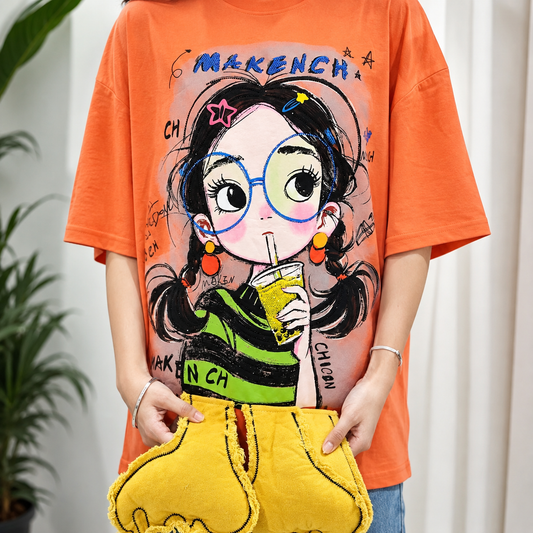 Pop Muse Orange Oversized Graphic T-Shirt