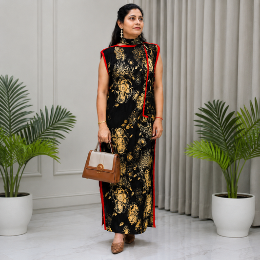 Black Cheongsam Style Magic Dress with Scarf