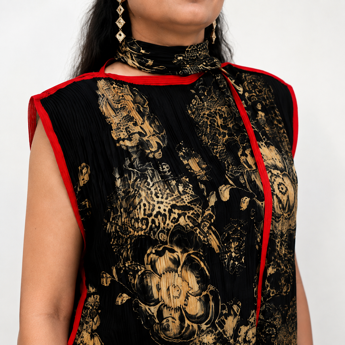 Black Cheongsam Style Magic Dress with Scarf