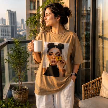 Butterfly Muse Mocha Oversized Graphic T-Shirt