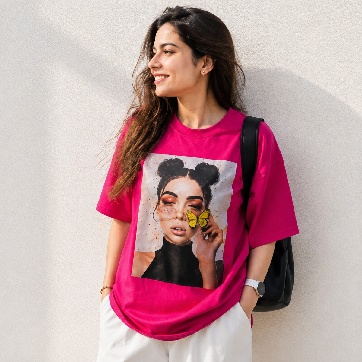 Butterfly Muse Black Oversized Graphic T-Shirt
