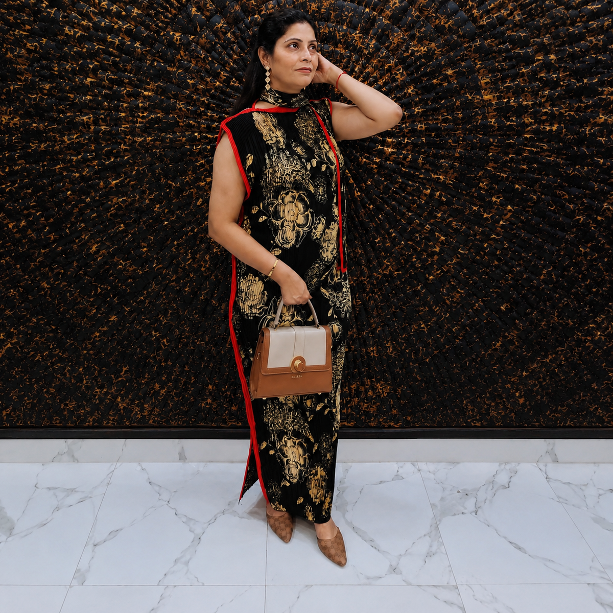 Black Cheongsam Style Magic Dress with Scarf