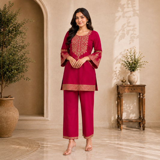 Royal Magenta Embroidered Co-Ord Set