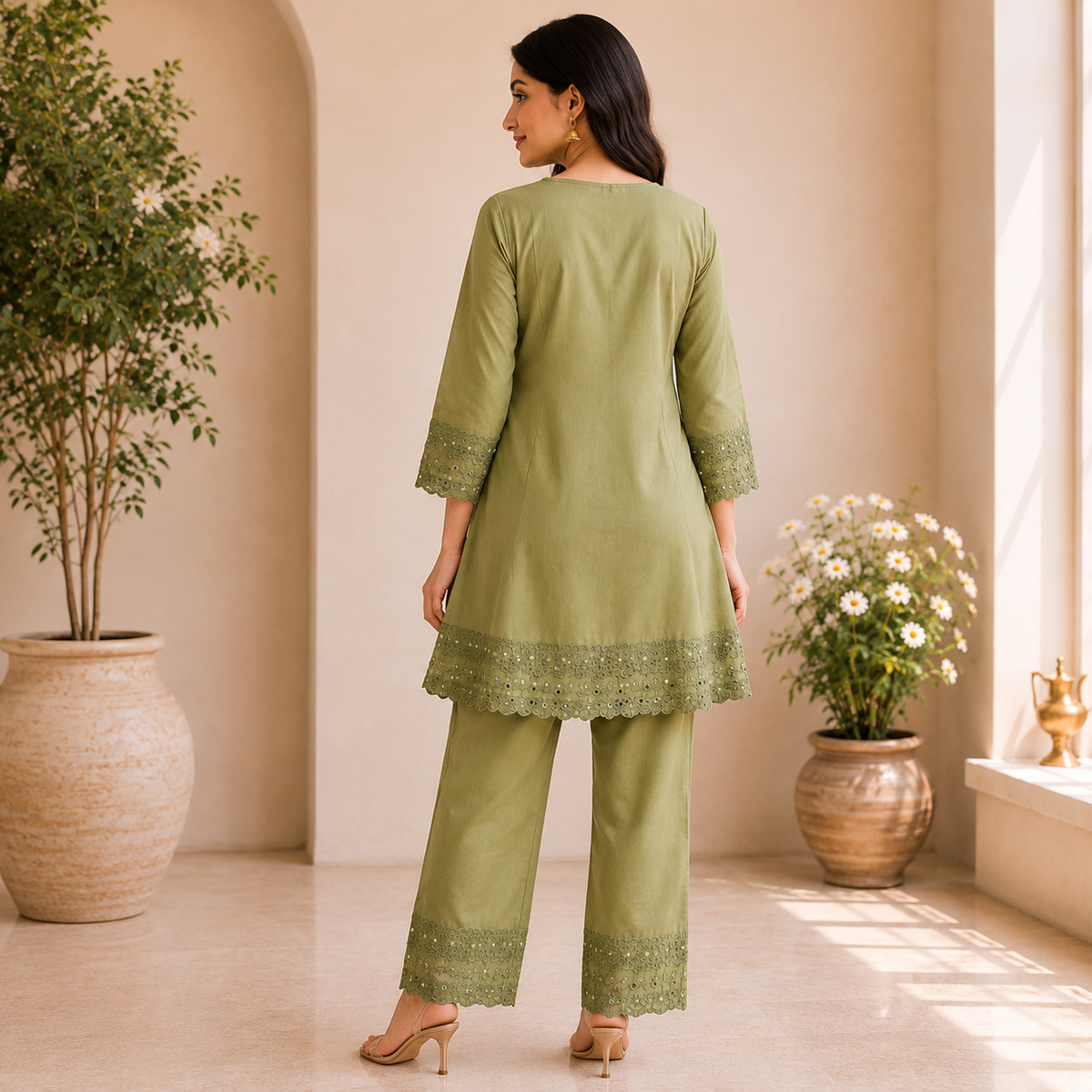 Olive Green Embroidered Co-Ord Set