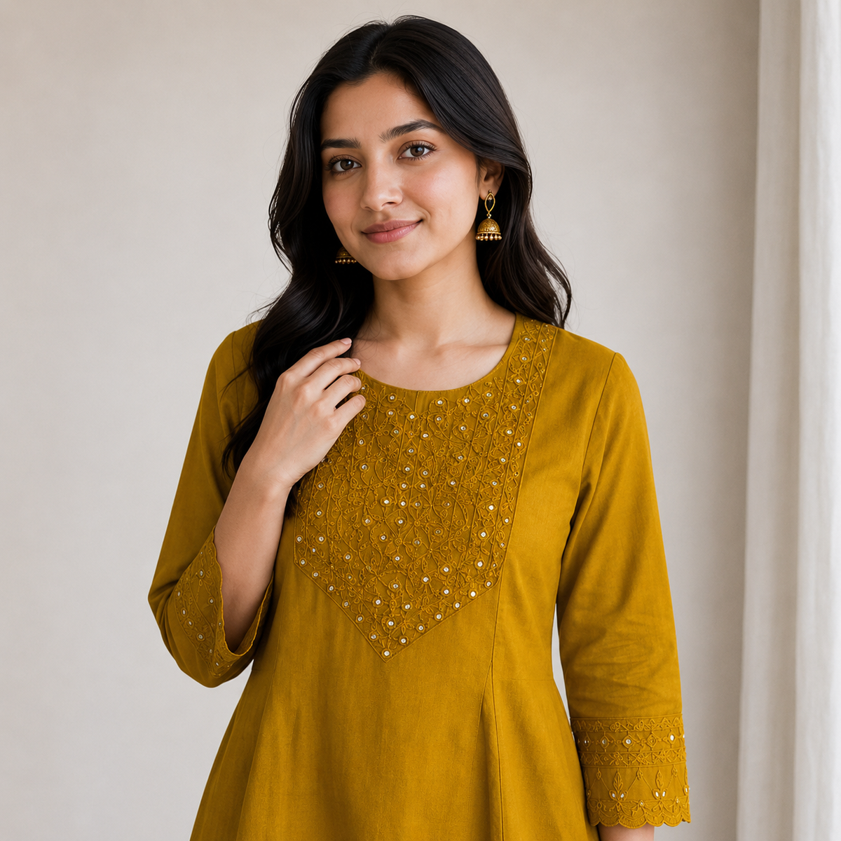 Mustard Bloom Embroidered Co-Ord Set
