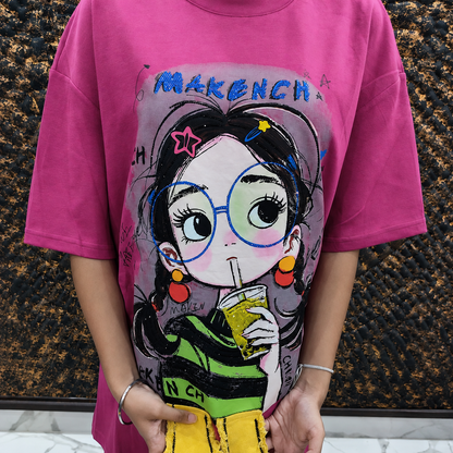 Women’s Oversized Graphic Print T-Shirt – Magenta