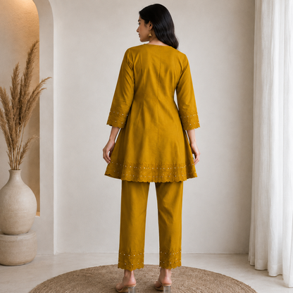 Mustard Bloom Embroidered Co-Ord Set