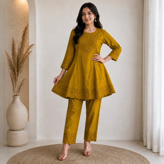 Mustard Bloom Embroidered Co-Ord Set