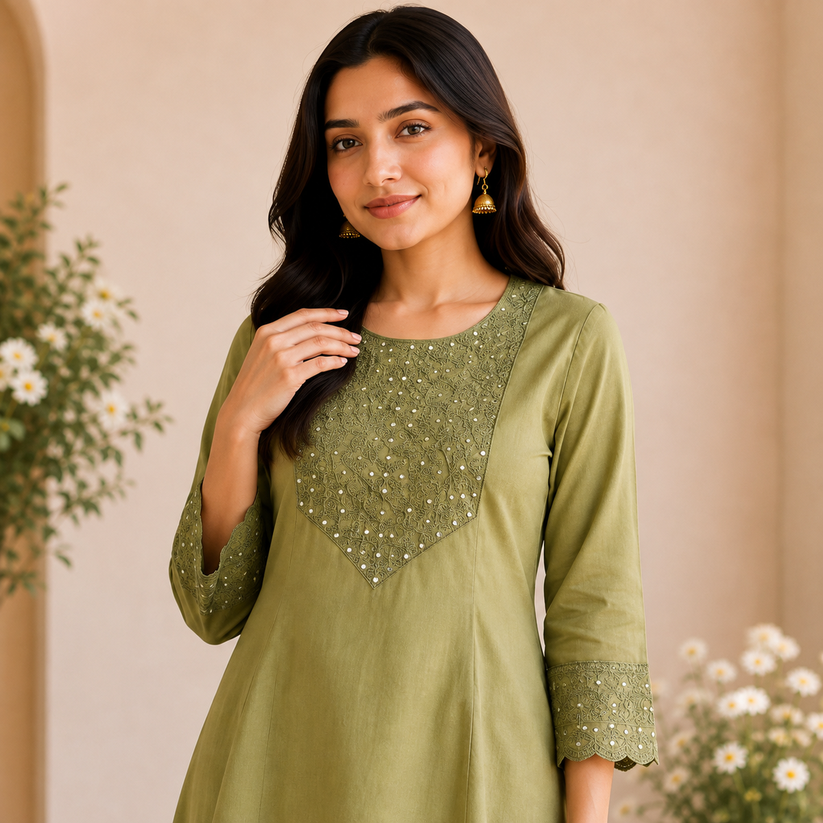 Olive Green Embroidered Co-Ord Set