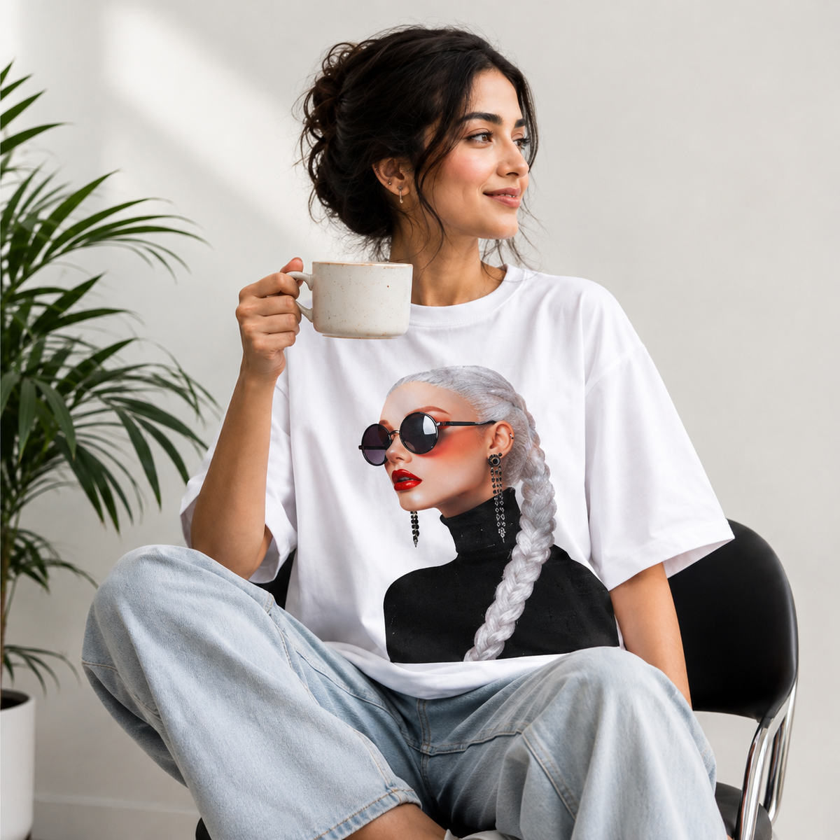 Silver Muse White Oversized Graphic T-Shirt