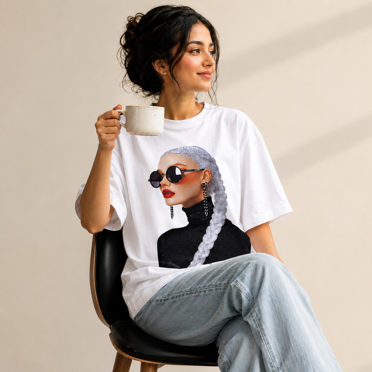 Silver Muse White Oversized Graphic T-Shirt