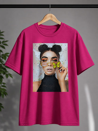 Butterfly Muse Pink Oversized Graphic T-Shirt