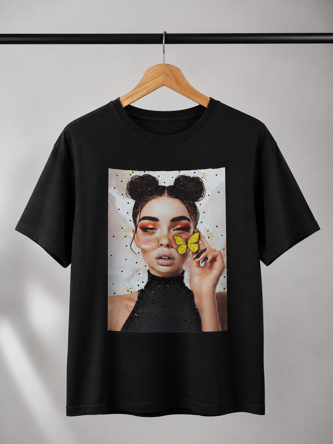 Butterfly Muse Black Oversized Graphic T-Shirt
