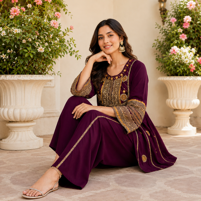 Royal Plum Embroidered Co-Ord Set