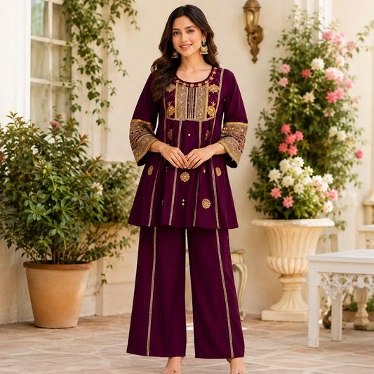 Royal Plum Embroidered Co-Ord Set