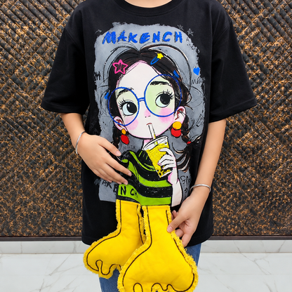 Pop Muse Black Oversized Graphic T-Shirt