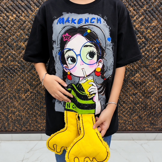 Pop Muse Black Oversized Graphic T-Shirt