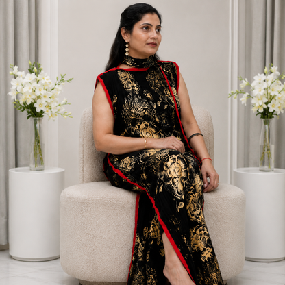 Black Cheongsam Style Magic Dress with Scarf