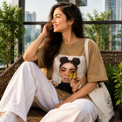 Butterfly Muse Mocha Oversized Graphic T-Shirt