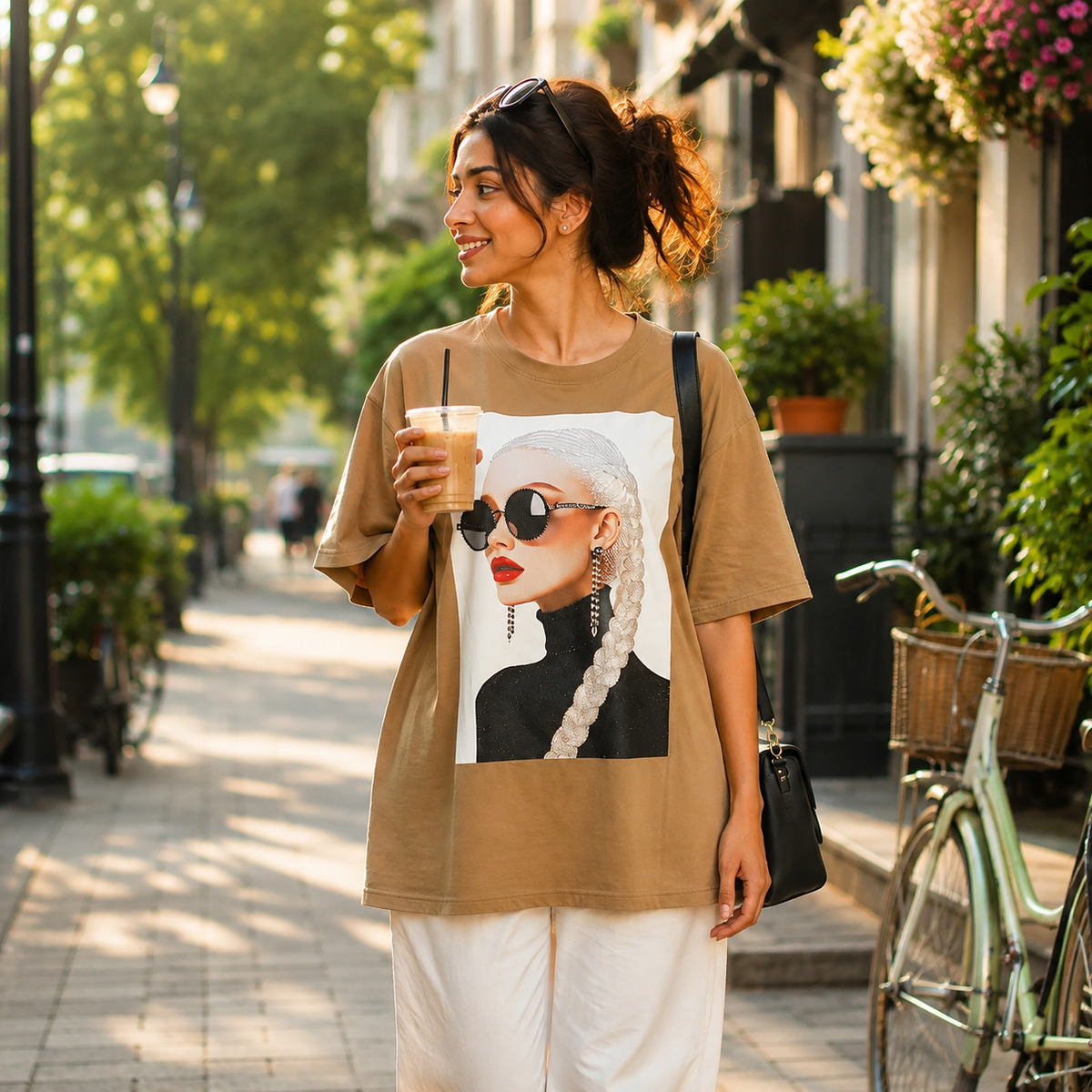 Silver Muse Mocha Oversized Graphic T-Shirt