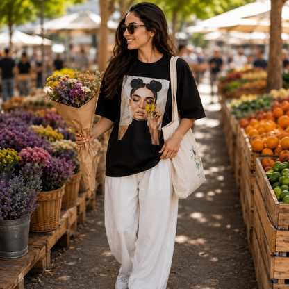 Butterfly Muse Black Oversized Graphic T-Shirt