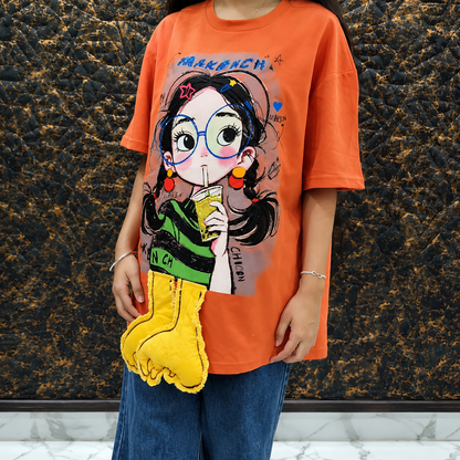 Pop Muse Orange Oversized Graphic T-Shirt